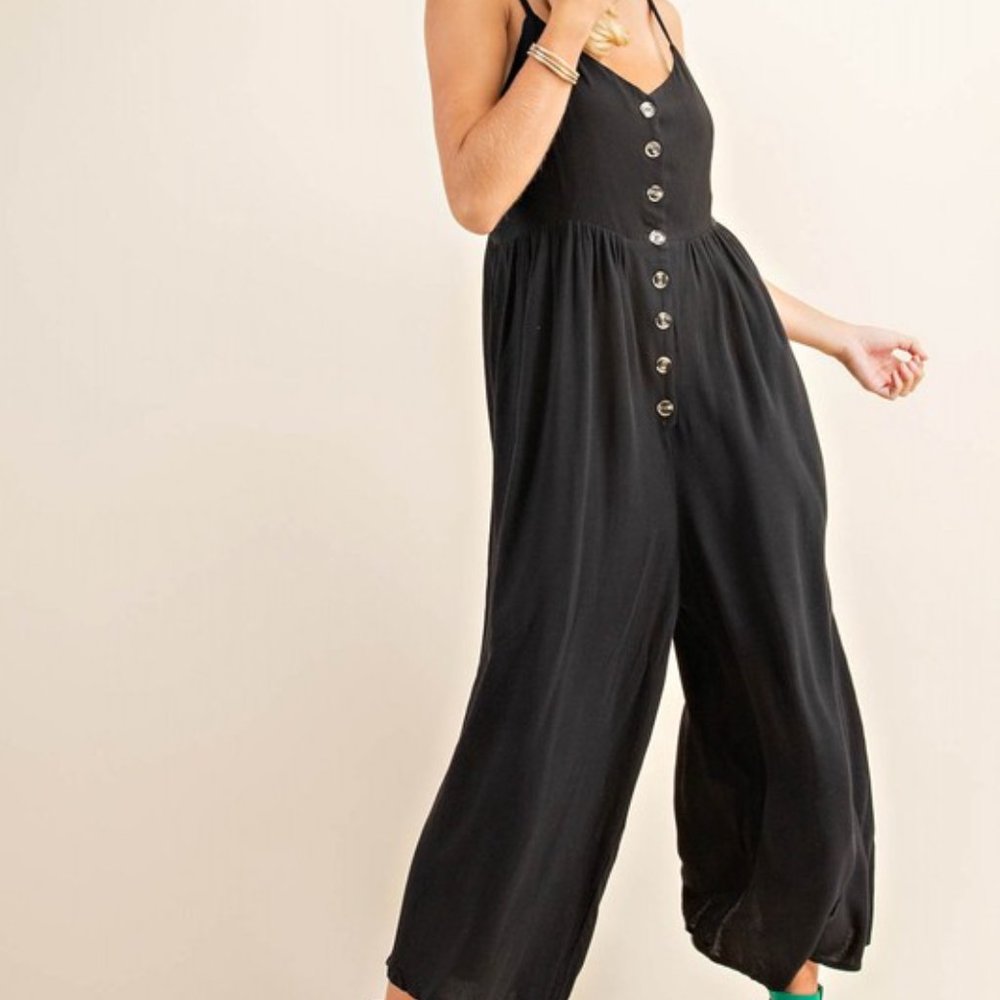 Black Button Down Wide Leg Jumpsuit